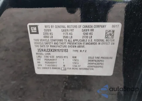 2017 Chevrolet Equinox Lt из США, поврежденный, VIN 2GNALCEK2H1615163